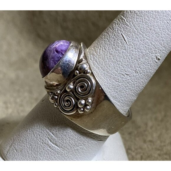 Sterling Silver & Charoite Oval Hi-Dome Stone Ring By Sajen Jewelry Bali Sz. 9 1 - Picture 8 of 10